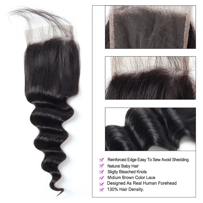 Virgin Brazilian Hair Loose Deep Wave 4 Bundles With Lace Closure Ishow Hair