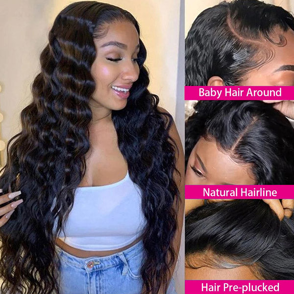 [22"=135]Ishow Glueless Human Hair Wigs Loose Deep HD Lace Closure Wig Pre Cut Lace Wig
