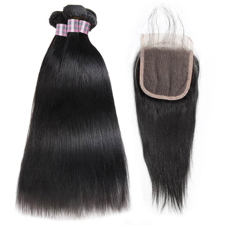 Malaysian Straight Hair Weave 3 Bundles with Lace Closure Natural Color 100% Remy Virgin Human Hair Bundles Free Shipping - IshowVirginHair