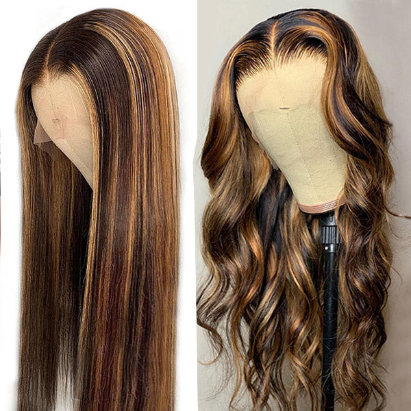 Ishow Honey Blonde 4x4 Lace Closure Human Hair Wigs Color P4/27 Straight and Body Wave Lace Wig - IshowHair