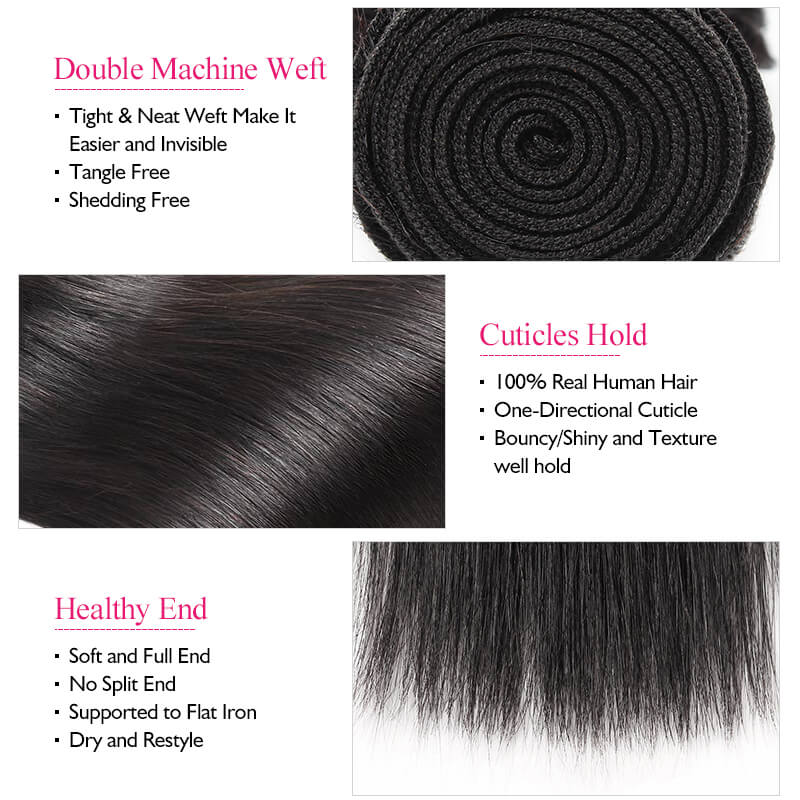 Ishow Hair Brazilian Straight Human Hair Weave 4 Bundles With Lace Closure - IshowVirginHair