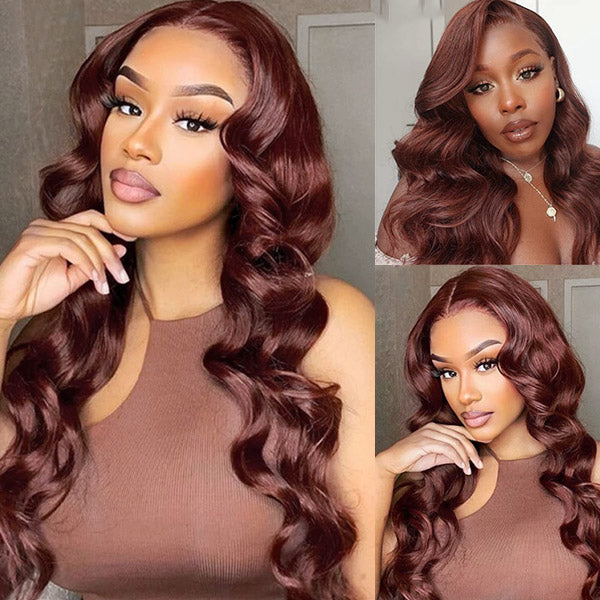 Reddish Brown Human Hair Wigs 13x4 Body Wave Pre Plucked Wigs Frontal Wigs With Natural Hairline