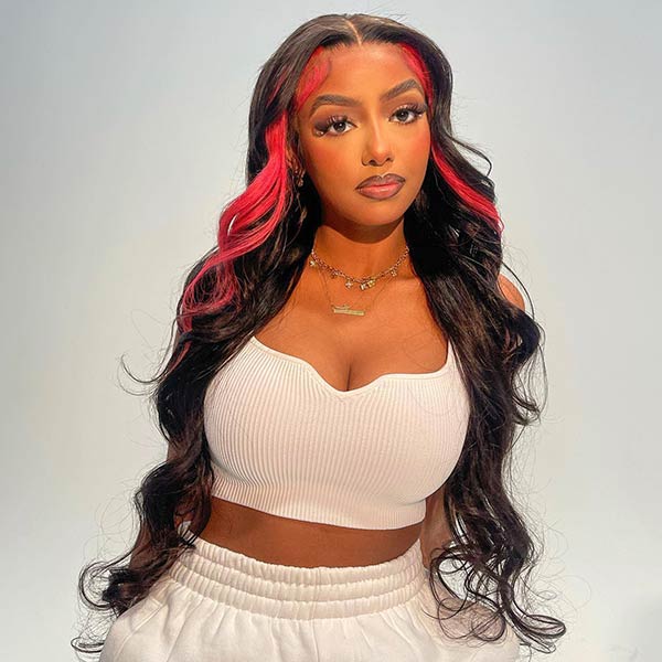 Red Colored Human Hair Wigs Body Wave Lace Front Wigs Undetectable Transparent Frontal Wigs