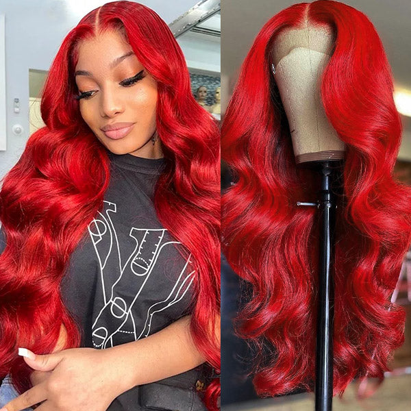 buy bright red lace front wig online