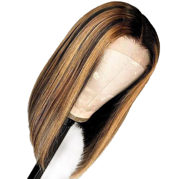 P4/27 Honey Blonde Straight Hair Wigs Short Bob Human Hair Wig with Highlights 4x4 Lace Closure Wig - IshowHair