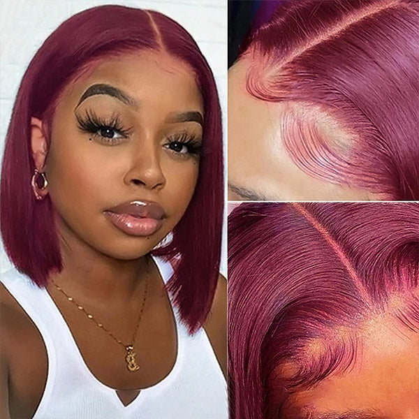 Short Bob Wigs Burgundy Bob Wig Human Hair Straight Lace Front Wigs With Baby Hair