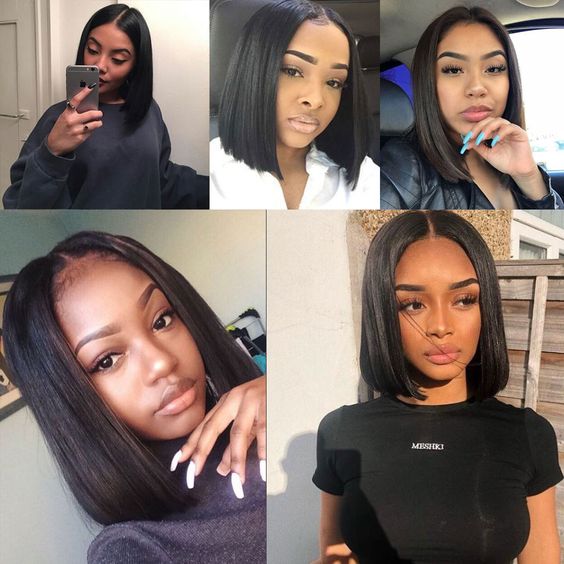 HD Lace Wig Bob Natural Black Short Human Hair Wigs