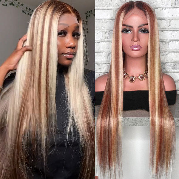 Bone Straight Colored Wigs P4/613 HD Highlight Wigs 13x4 Transparent Lace Front Wigs