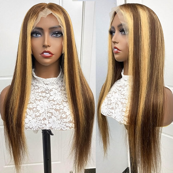 32inch Balayage Highlight Hair 13X4 Frontal Lace Wigs Straight Pre Plucked Human Hair Wigs