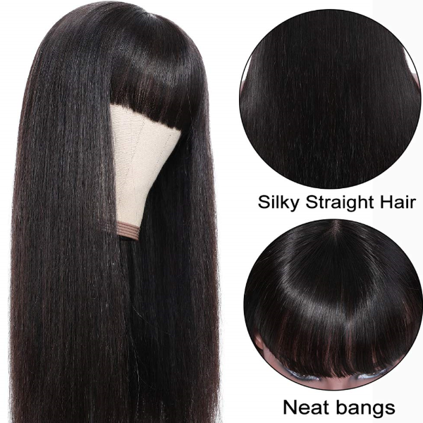 Ishow Beauty Straight Hair Without Lace Human Hair Wig, Unprocessed Machine Made Wig With Bangs - IshowHair