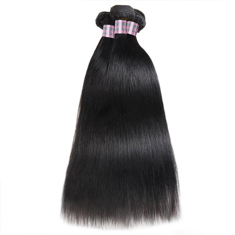 100% Virgin Remy Human Hair Bundles of Weft Indian Straight Natural Color 3 Bundles With 360 Lace Frontal Closure - IshowVirginHair