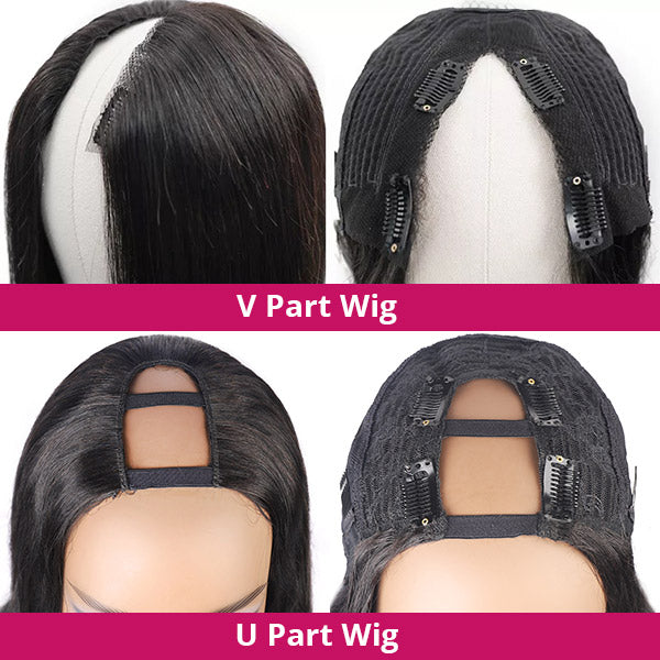 Glueless V Part Wigs Body Wave Human Hair Wigs Beginnger Friendly Thin U Part Wigs