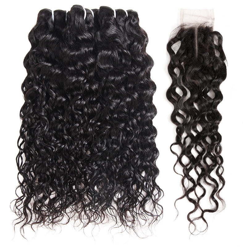 Ishow Hair Bundles Water Wave Hair Weave 3 Bundles With 2x4 Lace Closure - IshowVirginHair