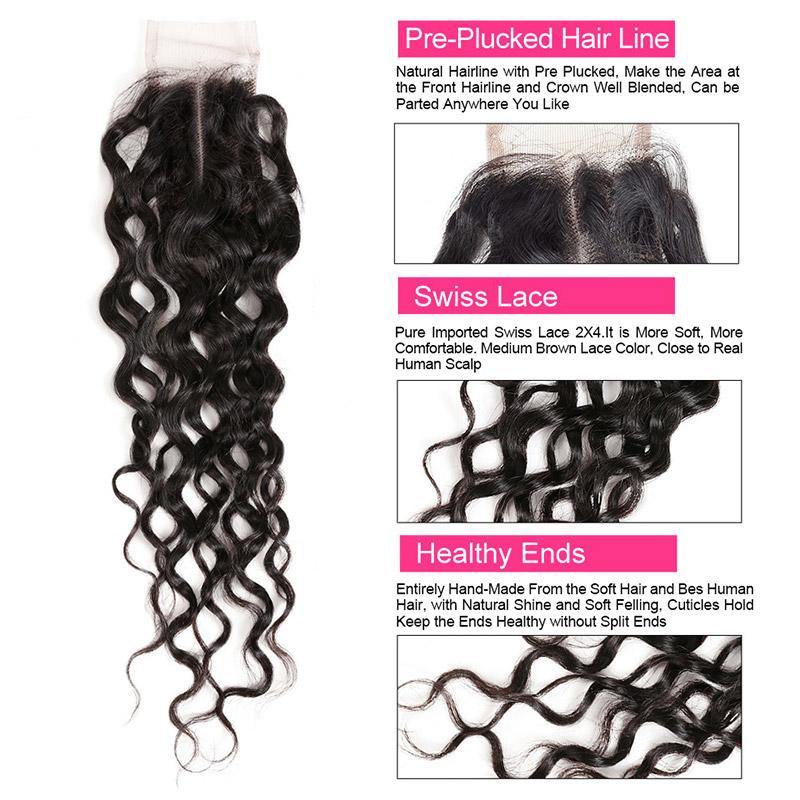 Brazilian Ishow Hair Bundles Water Wave Hair Weave 3 Bundles With 2x4 Lace Closure - IshowVirginHair