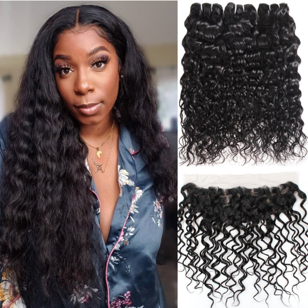 Indian Water Wave Hair Extensions 3 Bundles with Lace Frontal Closure - IshowHair