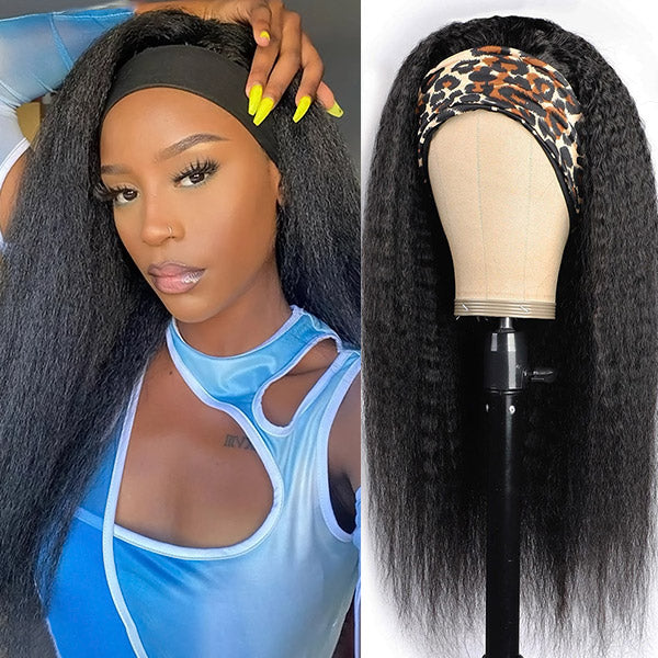 Headband Wigs For African American Kinky Straight Wigs No Lace Front Human Hair Wig